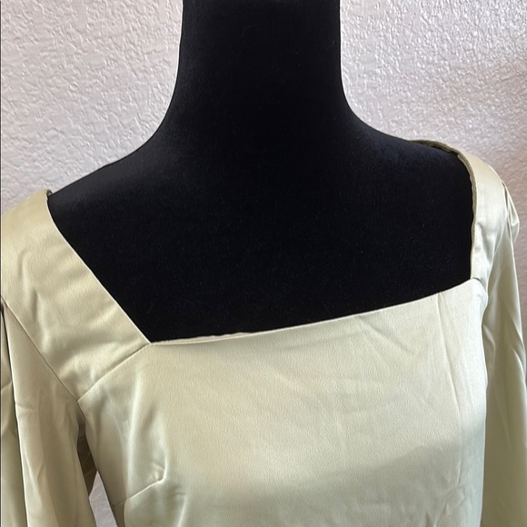 NWT $99 Danielle Bernstein Square Neck Long Sleeve Light Green Mini Dress 0125 - Picture 3 of 10